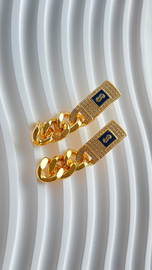 Gold Stud with Chain Earrings