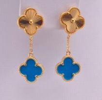 Dual Clover Baby Gold and Blue Earrings