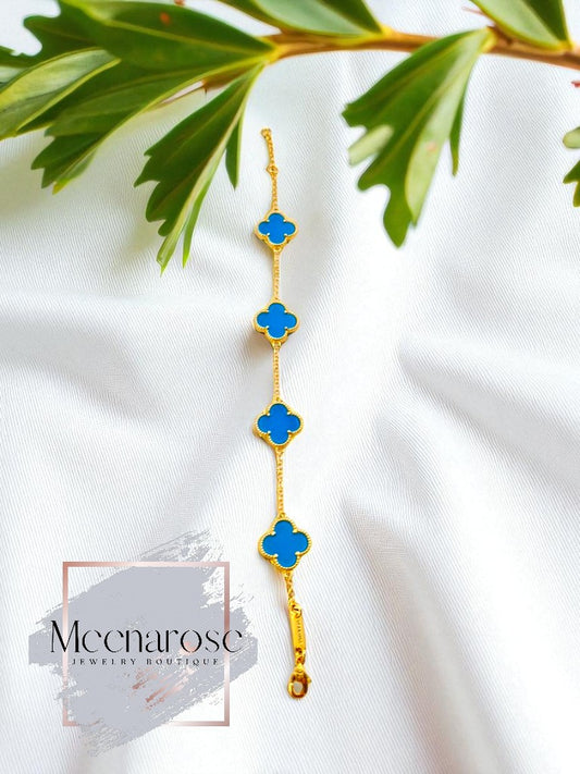 Bracelet-Blue Clover, Stainless Steel