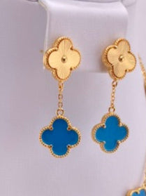 Dual Clover Baby Gold and Blue Earrings
