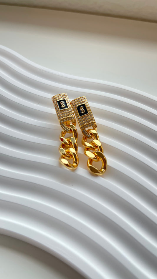 Gold Stud with Chain Earrings