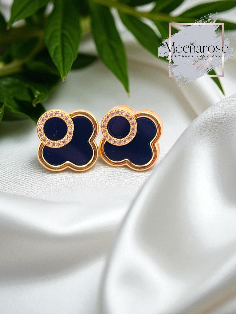 Black Clover Studs With Zircon Earrings