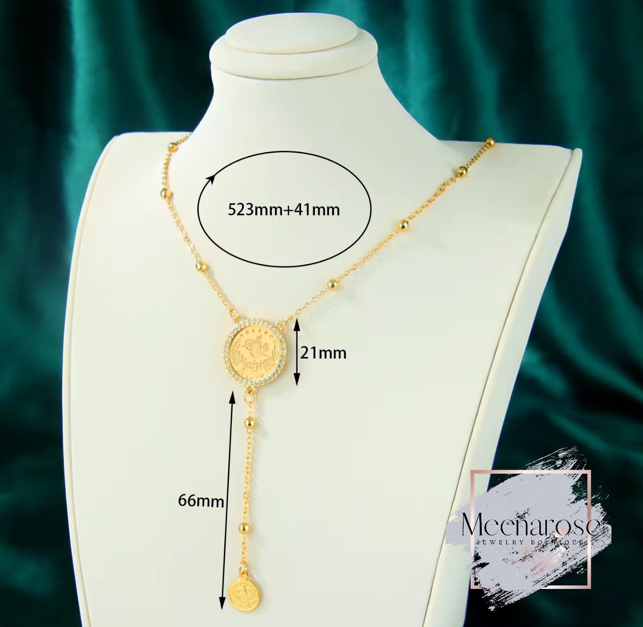 Coin necklace with long chain