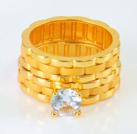 Crystal Stone Twin Ring