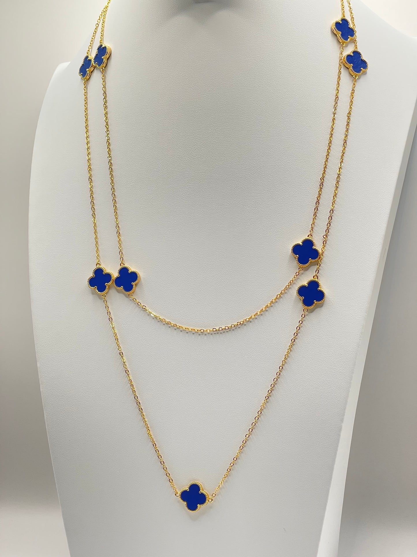 Navy Clover Long Necklace