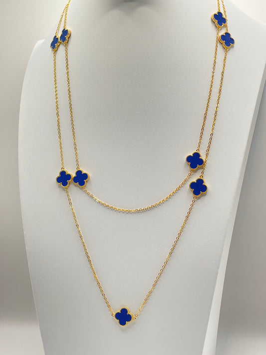 Navy Clover Long Necklace